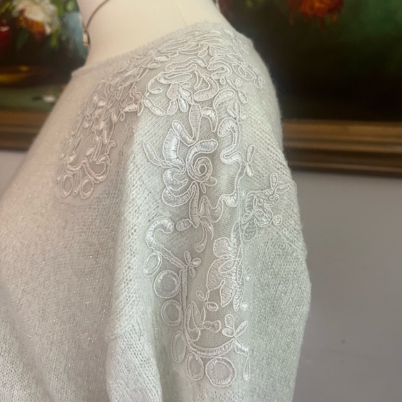 Elle Grey/White Sweater with Embroidered Accents - Picture 6 of 8